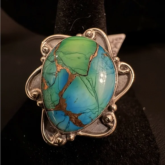 Sterling Silver and blue moon Turquoise Statement Ring - Picture 1 of 7